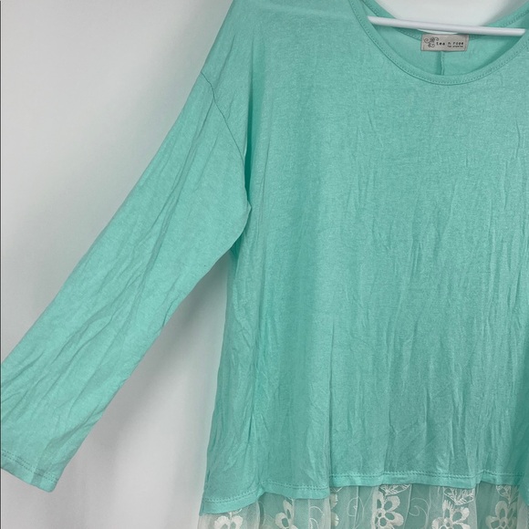 Mint Green and White Lace Long Sleeve Top - Picture 5 of 8